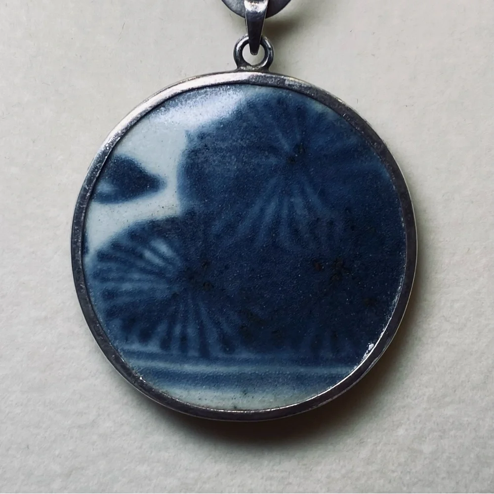 Hand made Sterling OOAK Sterling Upcycled Japanese Pottery Pendant and Chain